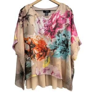 Ali Miles Floral Blouse Top Women’s Sz M Multicolored Semi Sheer Pleated tank.